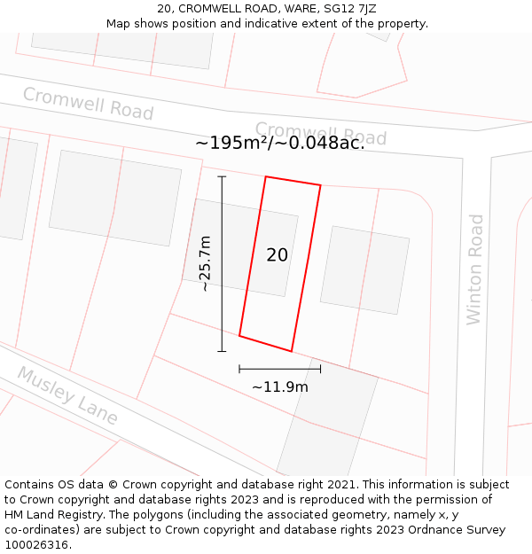 20, CROMWELL ROAD, WARE, SG12 7JZ: Plot and title map