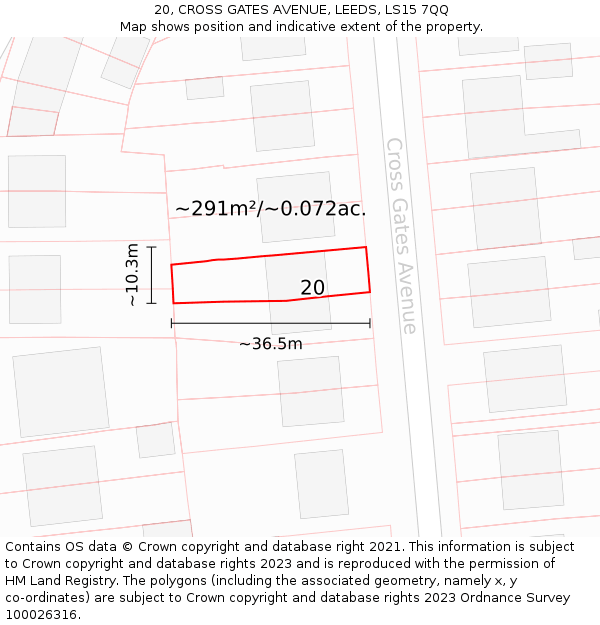 20, CROSS GATES AVENUE, LEEDS, LS15 7QQ: Plot and title map