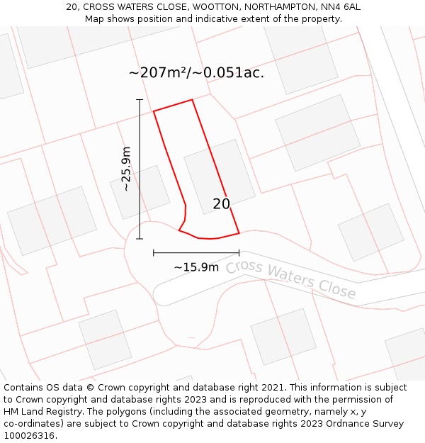20, CROSS WATERS CLOSE, WOOTTON, NORTHAMPTON, NN4 6AL: Plot and title map