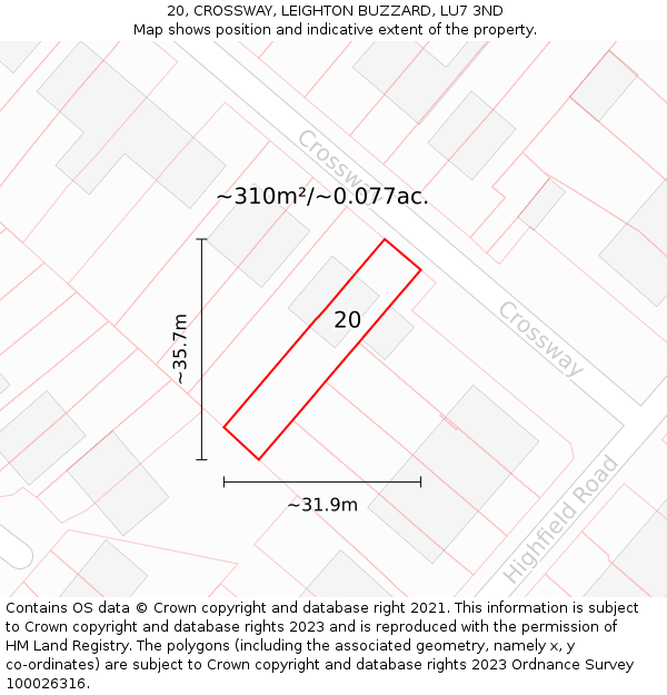 20, CROSSWAY, LEIGHTON BUZZARD, LU7 3ND: Plot and title map