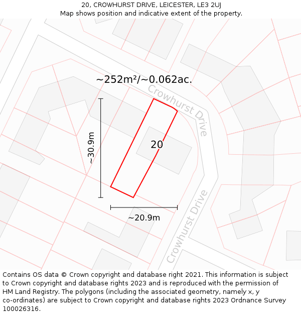 20, CROWHURST DRIVE, LEICESTER, LE3 2UJ: Plot and title map