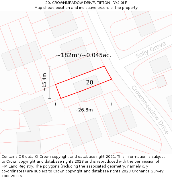 20, CROWNMEADOW DRIVE, TIPTON, DY4 0LE: Plot and title map