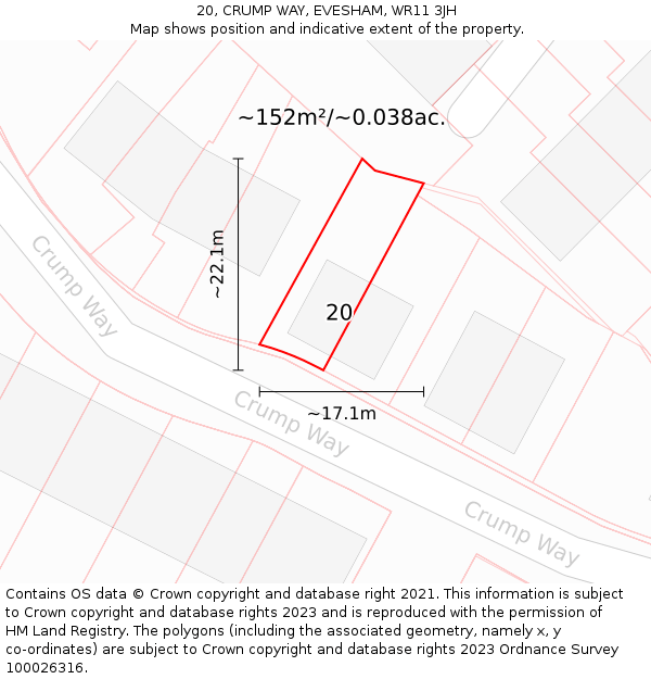 20, CRUMP WAY, EVESHAM, WR11 3JH: Plot and title map