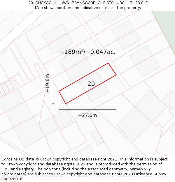 20, CUCKOO HILL WAY, BRANSGORE, CHRISTCHURCH, BH23 8LF: Plot and title map