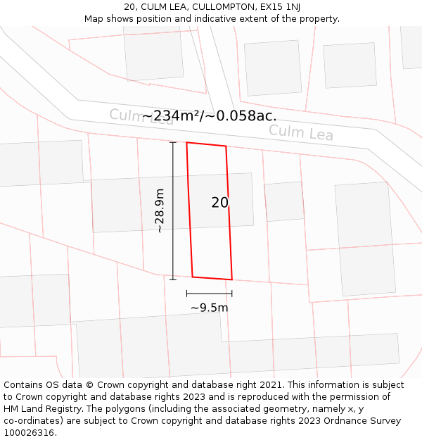 20, CULM LEA, CULLOMPTON, EX15 1NJ: Plot and title map