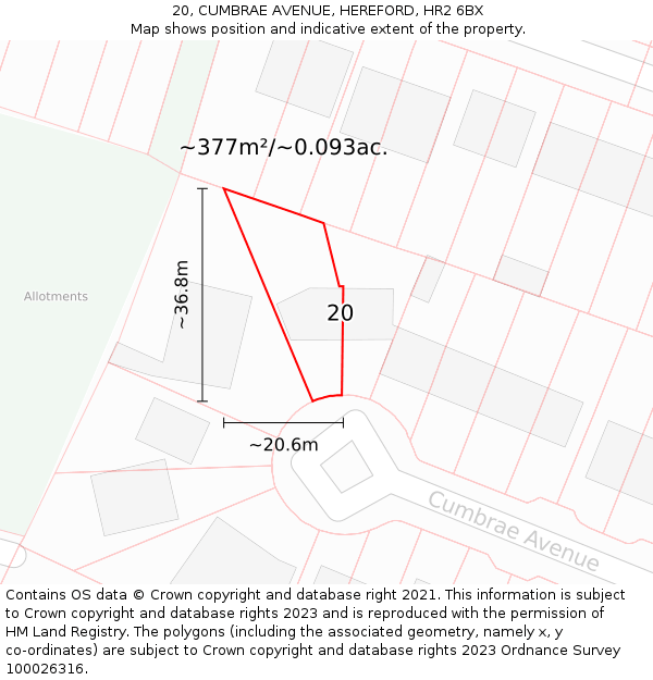 20, CUMBRAE AVENUE, HEREFORD, HR2 6BX: Plot and title map