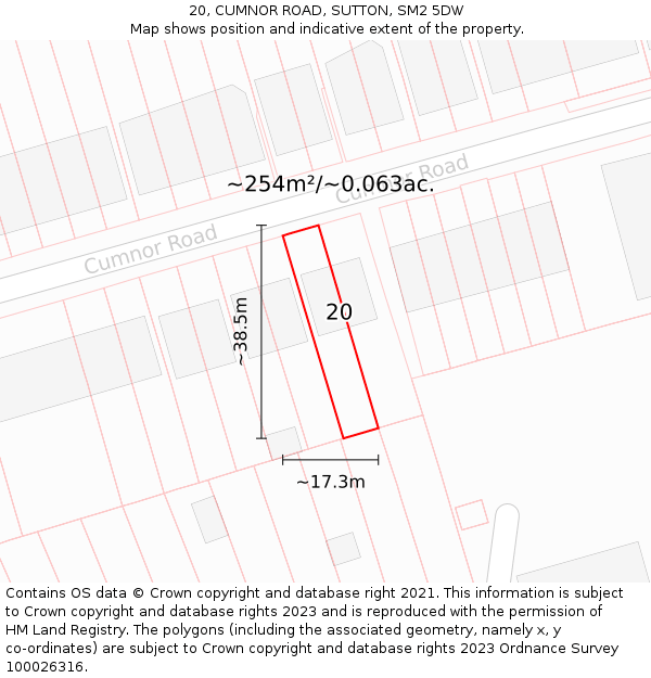20, CUMNOR ROAD, SUTTON, SM2 5DW: Plot and title map