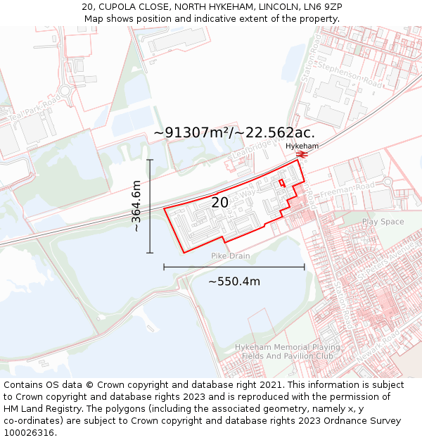 20, CUPOLA CLOSE, NORTH HYKEHAM, LINCOLN, LN6 9ZP: Plot and title map