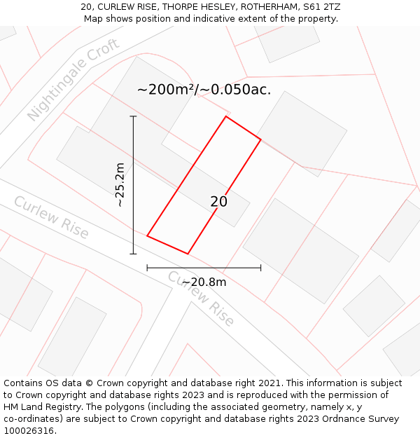 20, CURLEW RISE, THORPE HESLEY, ROTHERHAM, S61 2TZ: Plot and title map