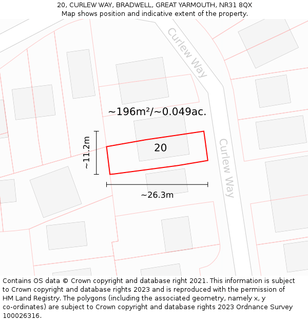 20, CURLEW WAY, BRADWELL, GREAT YARMOUTH, NR31 8QX: Plot and title map