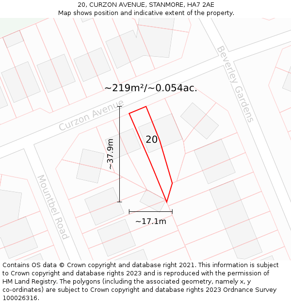 20, CURZON AVENUE, STANMORE, HA7 2AE: Plot and title map