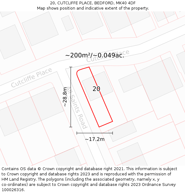 20, CUTCLIFFE PLACE, BEDFORD, MK40 4DF: Plot and title map