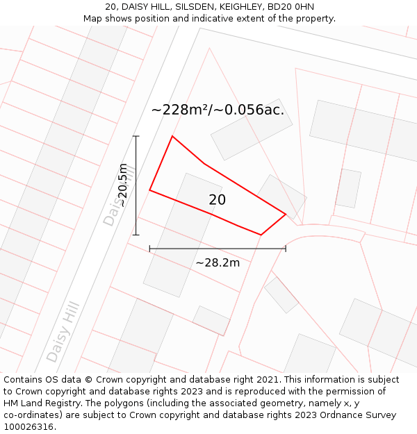 20, DAISY HILL, SILSDEN, KEIGHLEY, BD20 0HN: Plot and title map