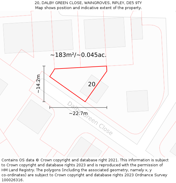 20, DALBY GREEN CLOSE, WAINGROVES, RIPLEY, DE5 9TY: Plot and title map