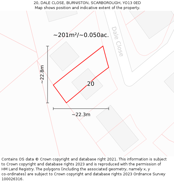 20, DALE CLOSE, BURNISTON, SCARBOROUGH, YO13 0ED: Plot and title map