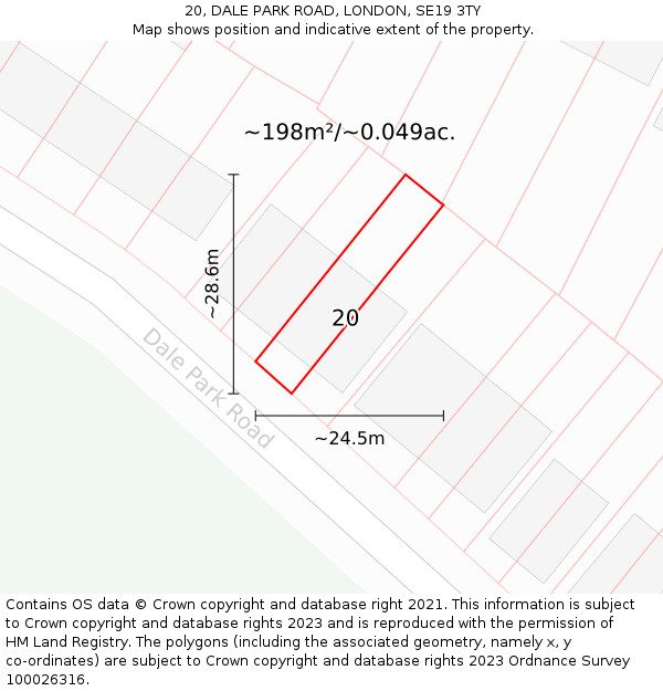 20, DALE PARK ROAD, LONDON, SE19 3TY: Plot and title map