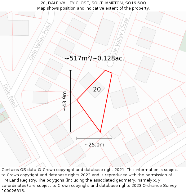 20, DALE VALLEY CLOSE, SOUTHAMPTON, SO16 6QQ: Plot and title map