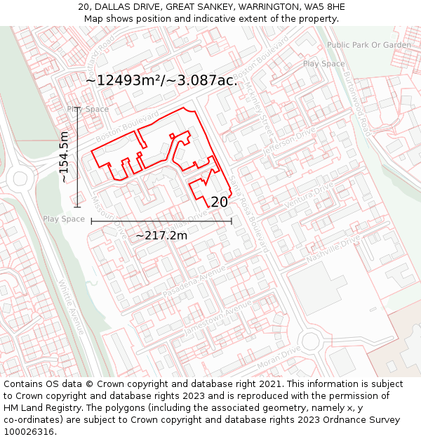 20, DALLAS DRIVE, GREAT SANKEY, WARRINGTON, WA5 8HE: Plot and title map