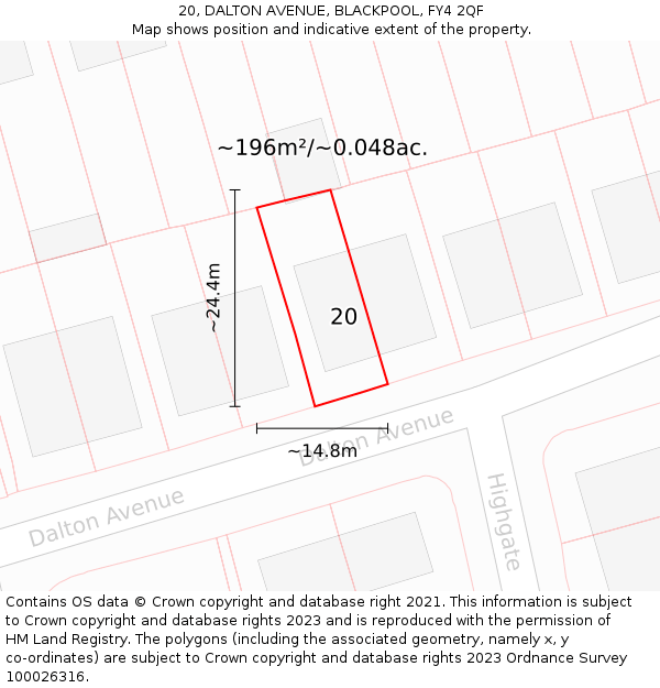 20, DALTON AVENUE, BLACKPOOL, FY4 2QF: Plot and title map