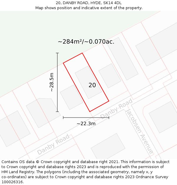 20, DANBY ROAD, HYDE, SK14 4DL: Plot and title map