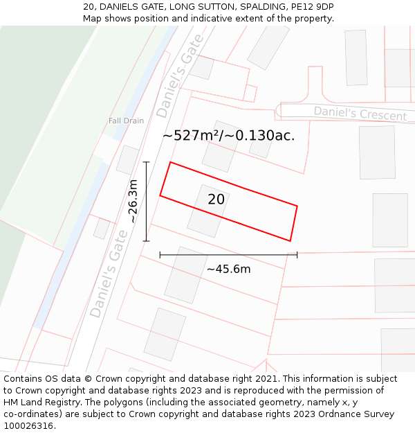 20, DANIELS GATE, LONG SUTTON, SPALDING, PE12 9DP: Plot and title map