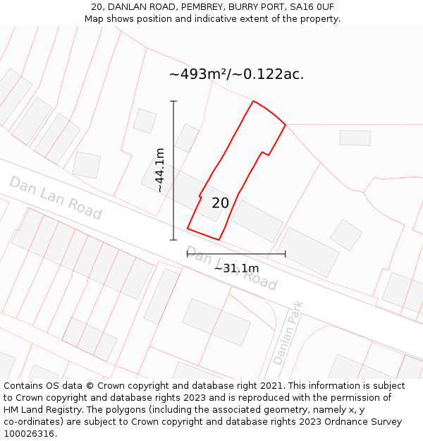 20, DANLAN ROAD, PEMBREY, BURRY PORT, SA16 0UF: Plot and title map