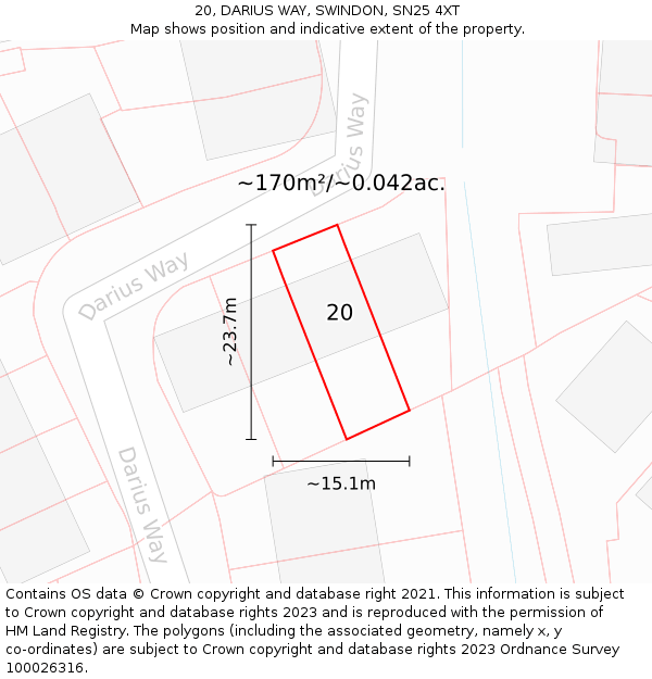 20, DARIUS WAY, SWINDON, SN25 4XT: Plot and title map