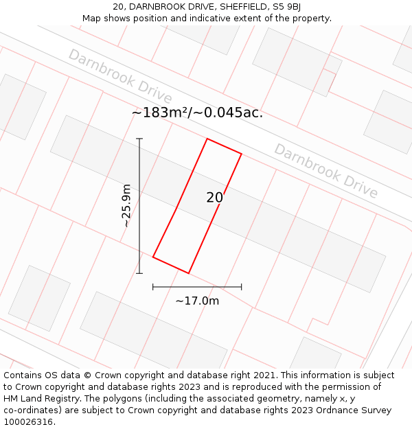 20, DARNBROOK DRIVE, SHEFFIELD, S5 9BJ: Plot and title map
