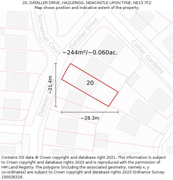 20, DATALLER DRIVE, HAZLERIGG, NEWCASTLE UPON TYNE, NE13 7FZ: Plot and title map