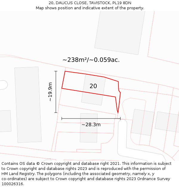 20, DAUCUS CLOSE, TAVISTOCK, PL19 8DN: Plot and title map