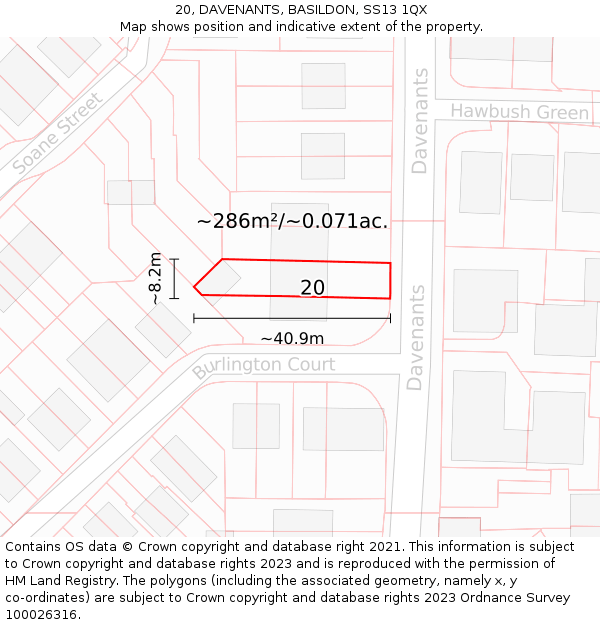 20, DAVENANTS, BASILDON, SS13 1QX: Plot and title map
