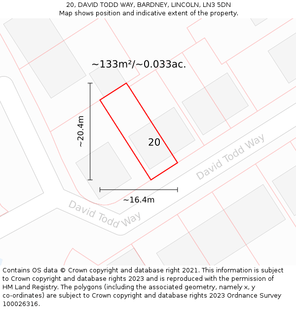 20, DAVID TODD WAY, BARDNEY, LINCOLN, LN3 5DN: Plot and title map