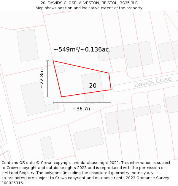 20, DAVIDS CLOSE, ALVESTON, BRISTOL, BS35 3LR: Plot and title map