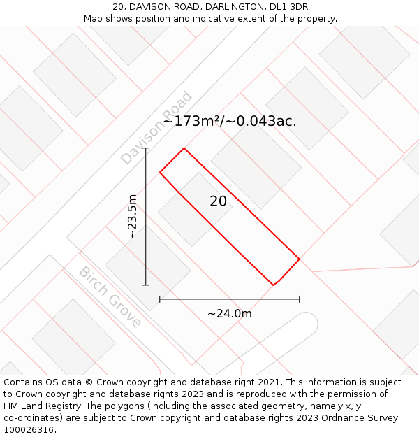 20, DAVISON ROAD, DARLINGTON, DL1 3DR: Plot and title map