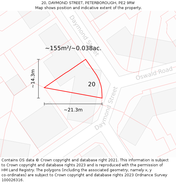 20, DAYMOND STREET, PETERBOROUGH, PE2 9RW: Plot and title map