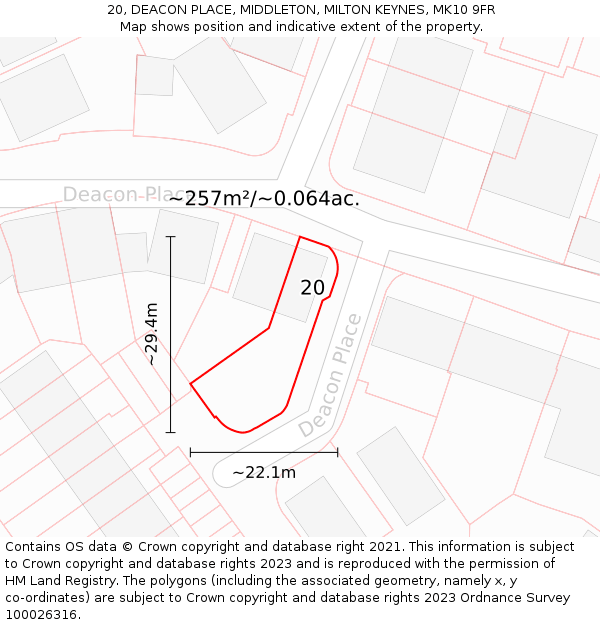 20, DEACON PLACE, MIDDLETON, MILTON KEYNES, MK10 9FR: Plot and title map
