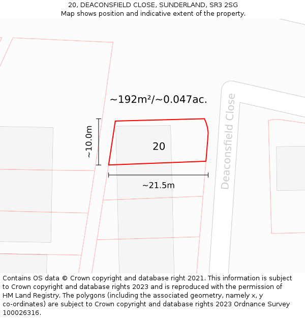20, DEACONSFIELD CLOSE, SUNDERLAND, SR3 2SG: Plot and title map