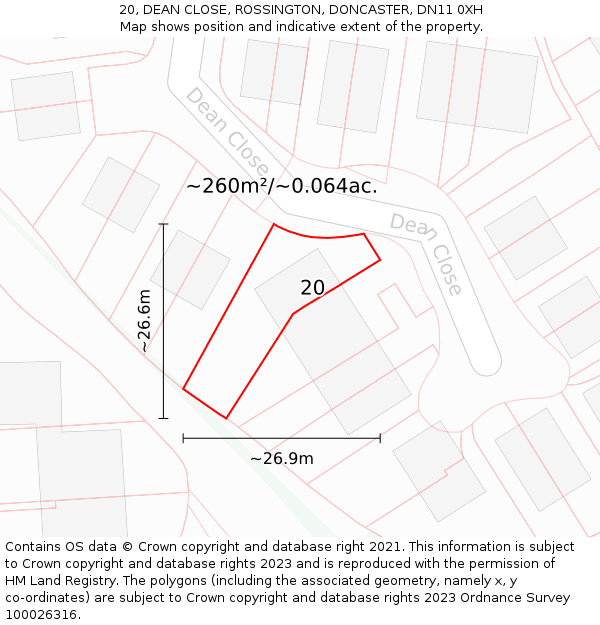 20, DEAN CLOSE, ROSSINGTON, DONCASTER, DN11 0XH: Plot and title map