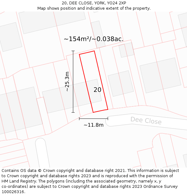 20, DEE CLOSE, YORK, YO24 2XP: Plot and title map