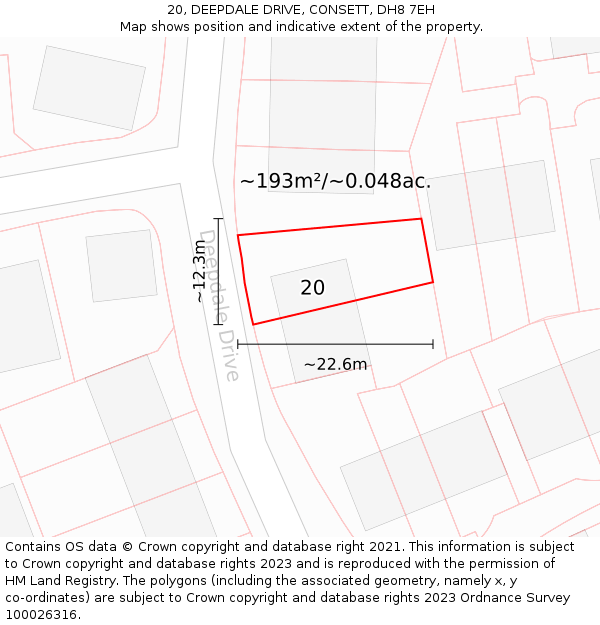 20, DEEPDALE DRIVE, CONSETT, DH8 7EH: Plot and title map