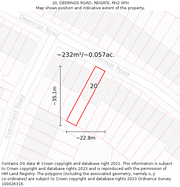 20, DEERINGS ROAD, REIGATE, RH2 0PN: Plot and title map