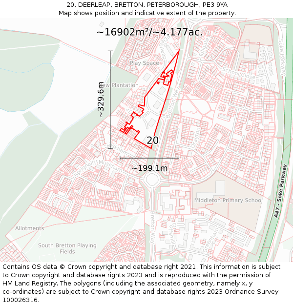 20, DEERLEAP, BRETTON, PETERBOROUGH, PE3 9YA: Plot and title map