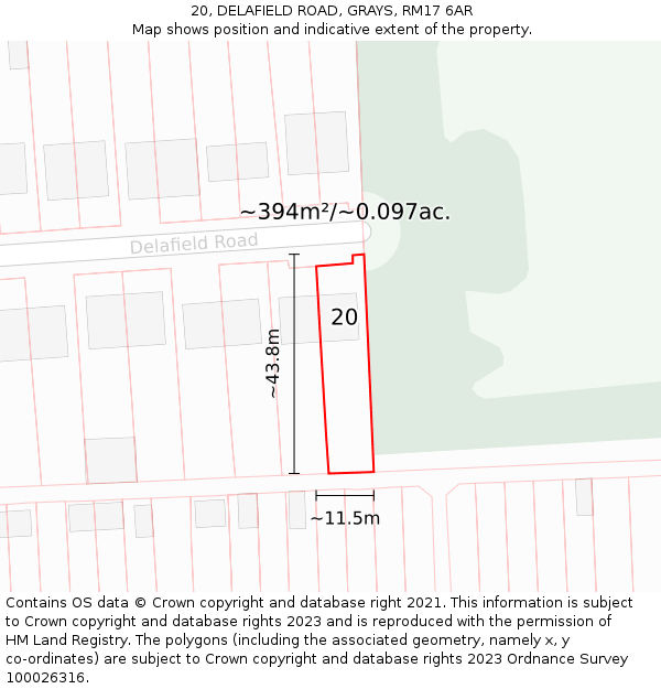20, DELAFIELD ROAD, GRAYS, RM17 6AR: Plot and title map