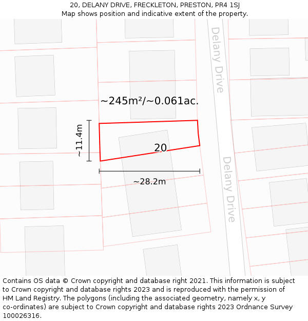 20, DELANY DRIVE, FRECKLETON, PRESTON, PR4 1SJ: Plot and title map