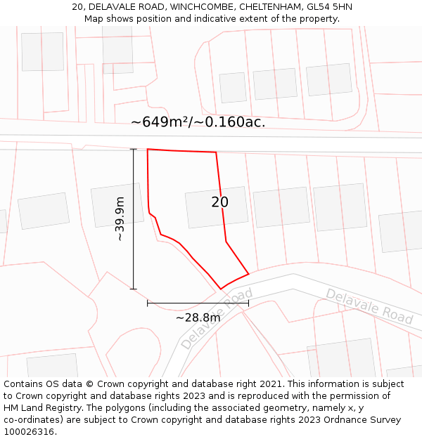 20, DELAVALE ROAD, WINCHCOMBE, CHELTENHAM, GL54 5HN: Plot and title map