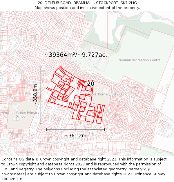 20, DELFUR ROAD, BRAMHALL, STOCKPORT, SK7 2HG: Plot and title map
