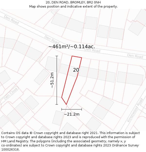 20, DEN ROAD, BROMLEY, BR2 0NH: Plot and title map