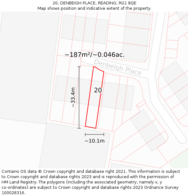 20, DENBEIGH PLACE, READING, RG1 8QE: Plot and title map