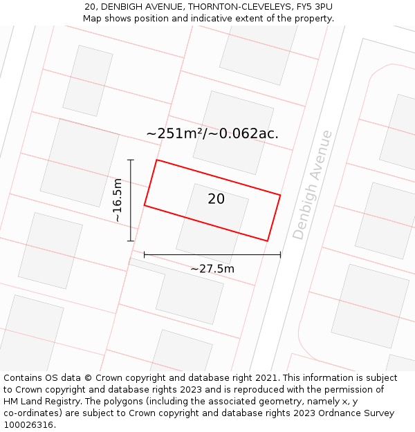 20, DENBIGH AVENUE, THORNTON-CLEVELEYS, FY5 3PU: Plot and title map