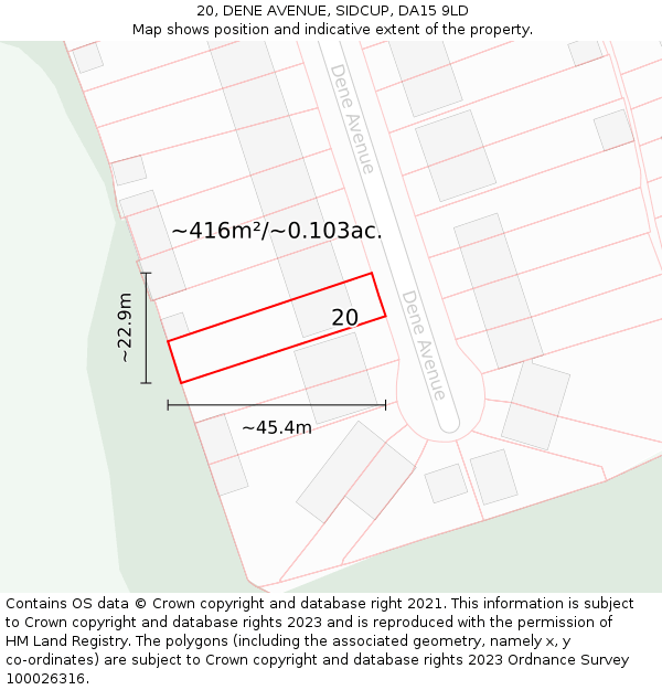 20, DENE AVENUE, SIDCUP, DA15 9LD: Plot and title map